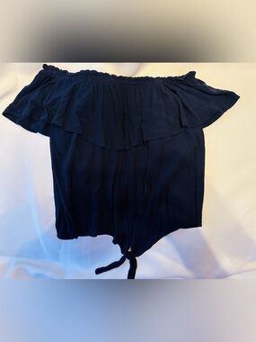 Active USA Navy Off-Shoulder Tie-Front Shirt